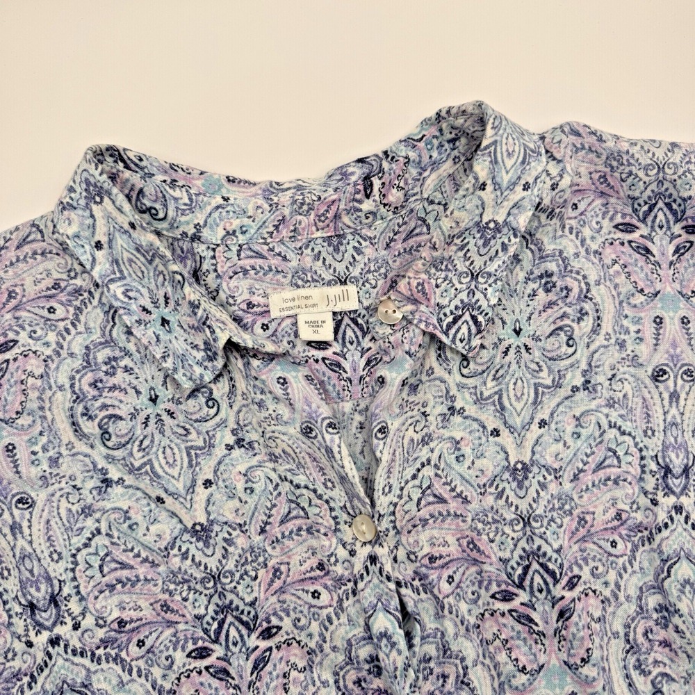 J. Jill Love Linen Essential Shirt‎ Women's Blue Pink Floral Button-Up Size XL